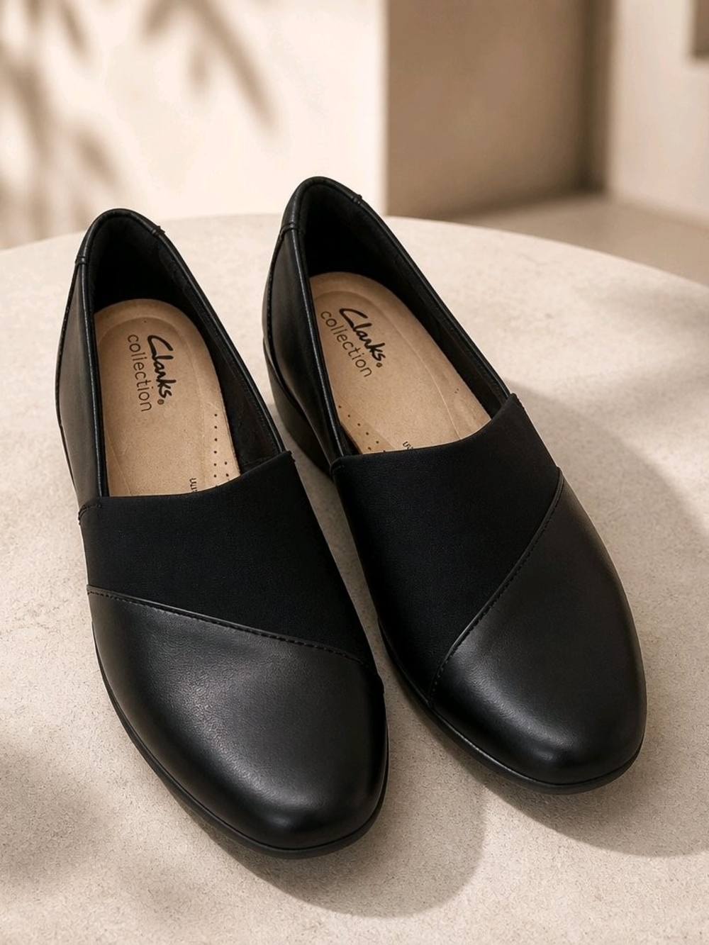 Clarks Black Slip-On Stretch Panel Loafers for Women